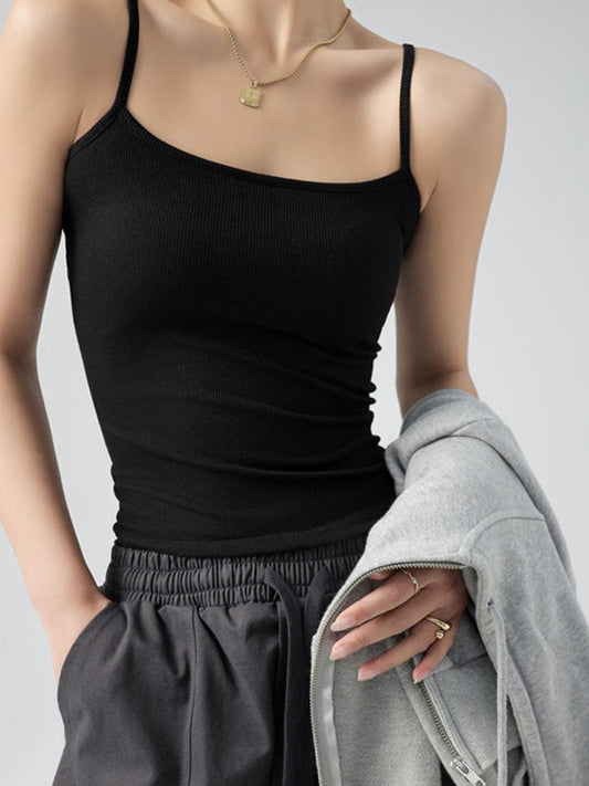 Black Basic Crewneck Cami Top