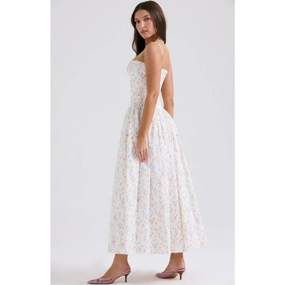 Floral Midi Dress with Spaghetti Straps for Women - Lina