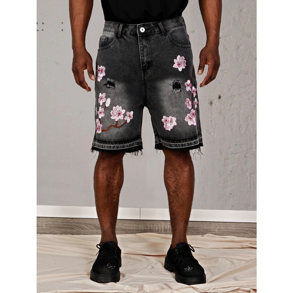 Denim Shorts with Floral Print for Men - Lucrezia