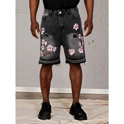 Denim Shorts with Floral Print for Men - Lucrezia