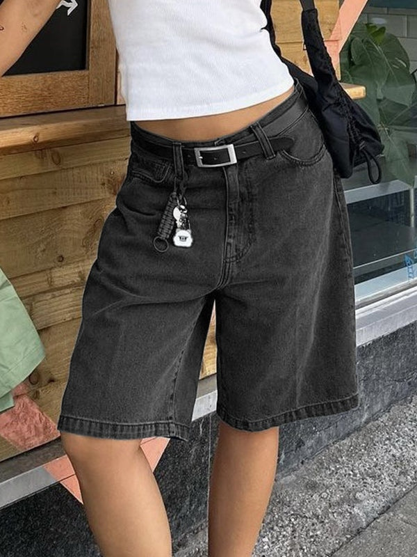 High Waist Straight Leg Denim Shorts