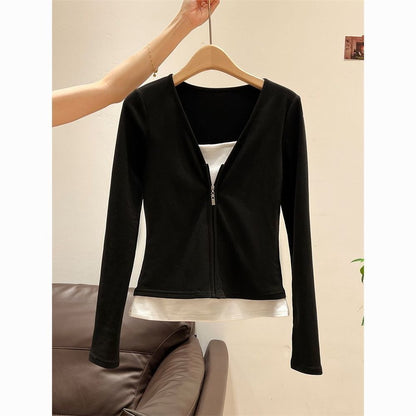 Black Long Sleeve Zip Up Shirt for Women - Alba