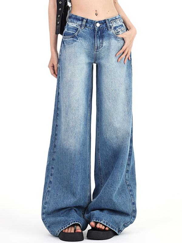 Vintage Washed Effect Low Waist Boyfriend Jeans