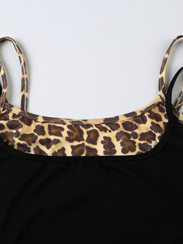 Y2k Leopard Print Slim Fit Two Piece Suit Cami Top