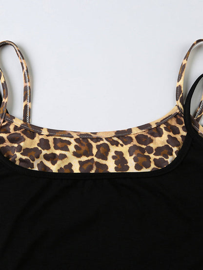 Traje de dos piezas ajustado con estampado de leopardo Y2k