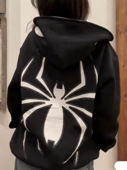 Sudadera con capucha y cremallera estilo punk con estampado de araña