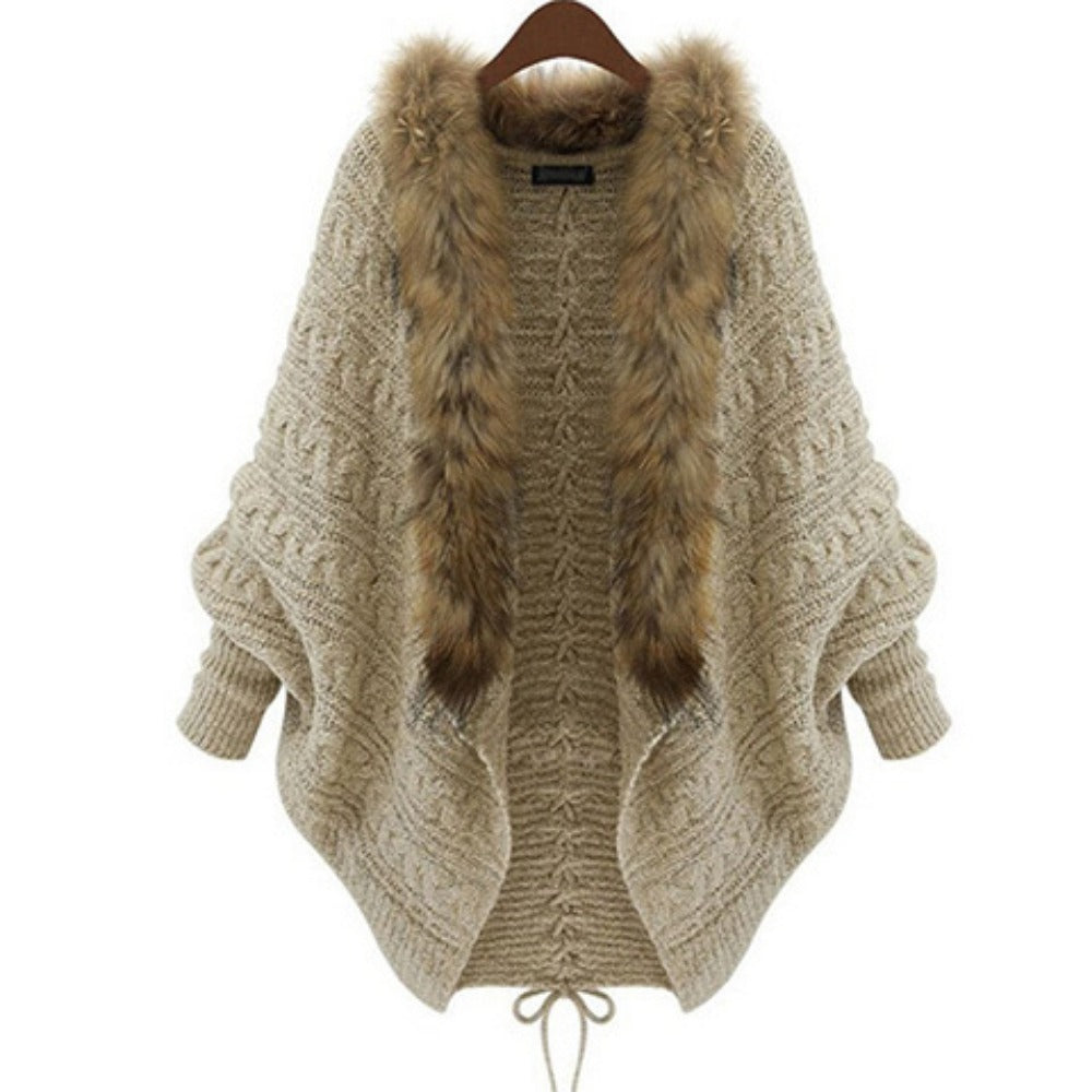 Knit Cardigan with Faux Fur Collar for Women - Silvia