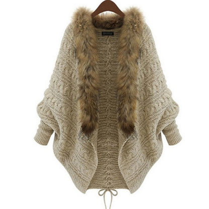 Knit Cardigan with Faux Fur Collar for Women - Silvia