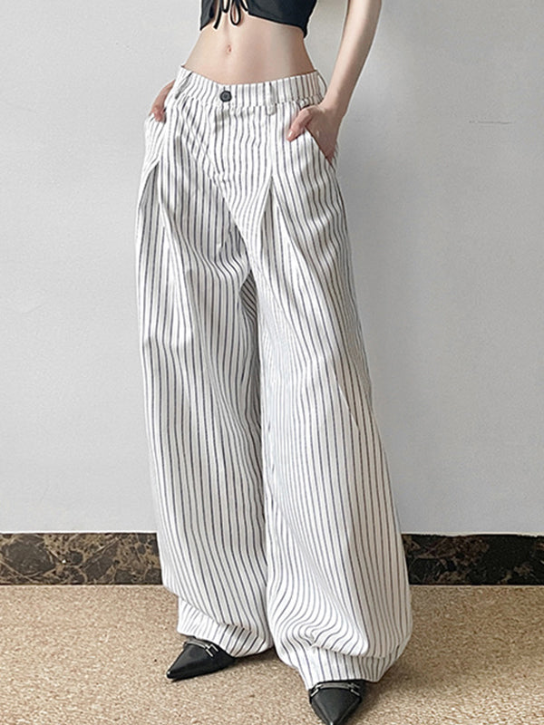 White Vintage Stripe Print Cargo Pants