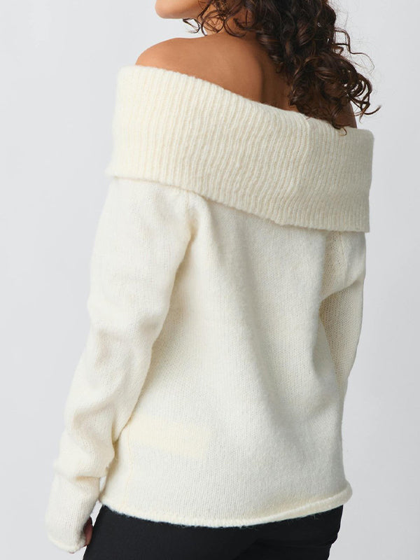 Y2K Solid Color Off Shoulder Oversized Sweaters