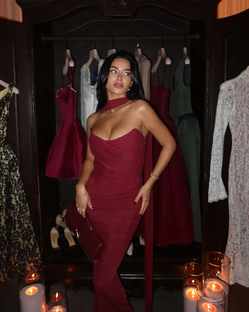 Strapless Maxi Dress with Scarf Detail for Women - Amalia