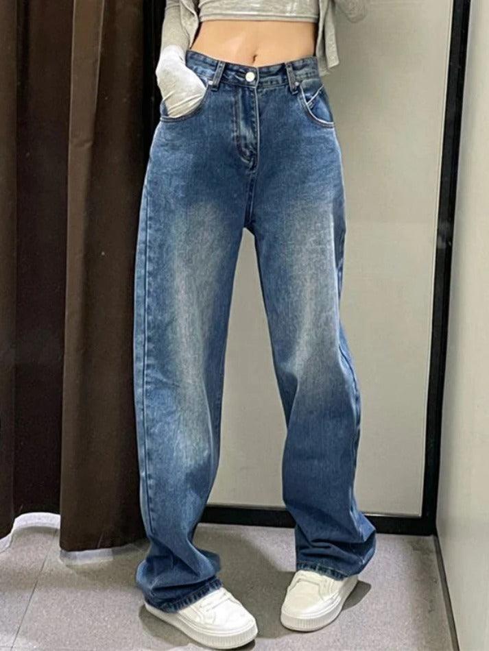 Hip Hop Washed Effect High Waist Boyfriend Jeans