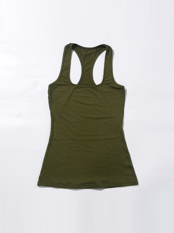 Green Vintage Crew Neck Slim Fit Tank Top