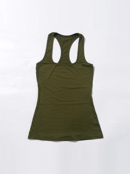 Green Vintage Crew Neck Slim Fit Tank Top