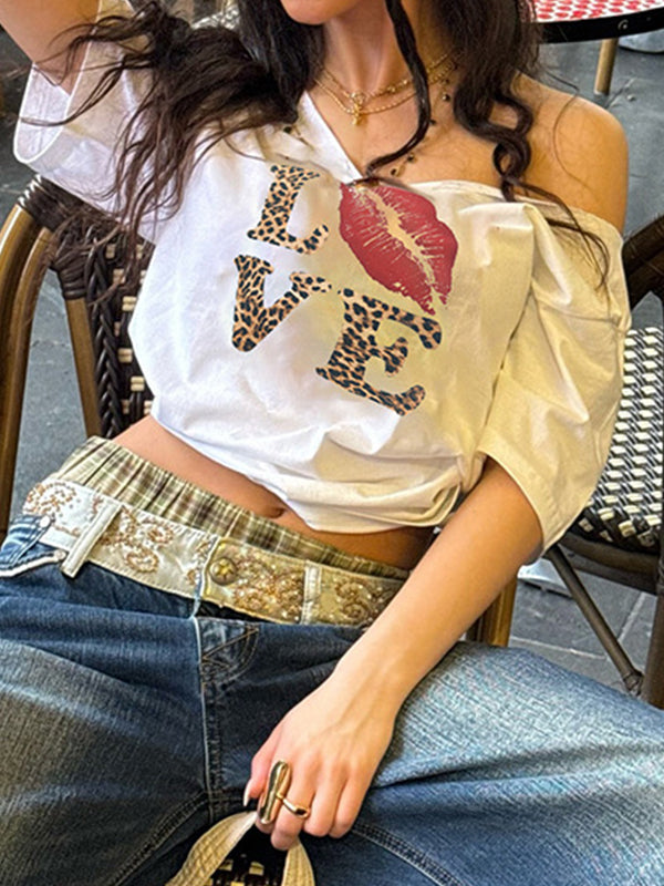 White Y2k Monogrammed Oversized Short Sleeve Tee