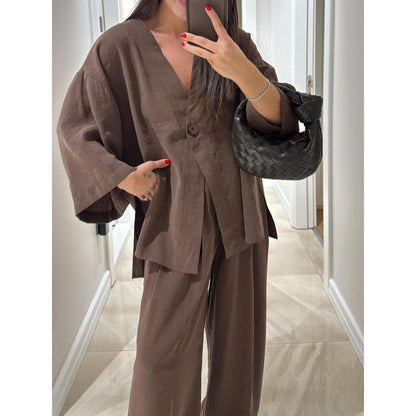 Two Piece Wide Leg Pants Set for Women - Iris