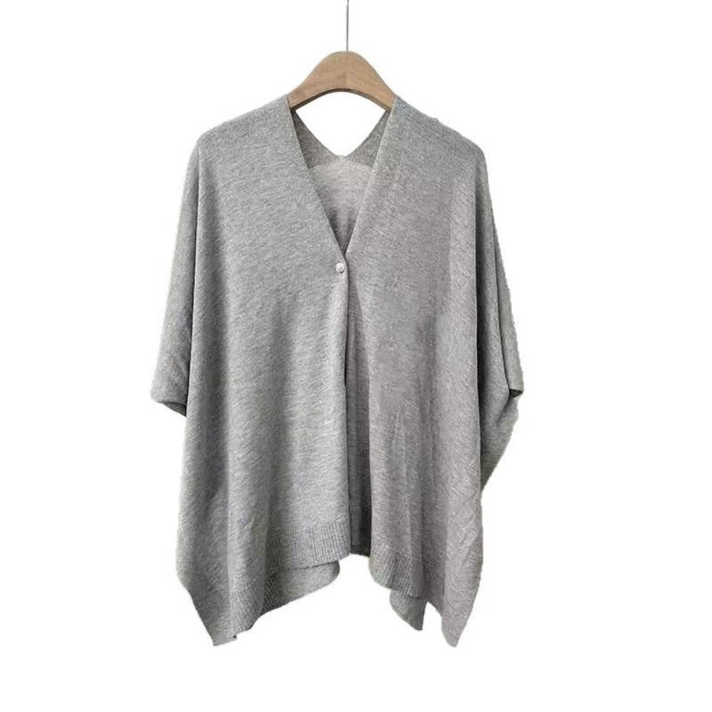 Solid Color Knit Shawl with Button for Women - Michela