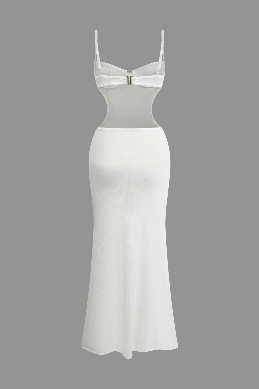 Vestido largo tipo bustier blanco con escote en la espalda y aberturas