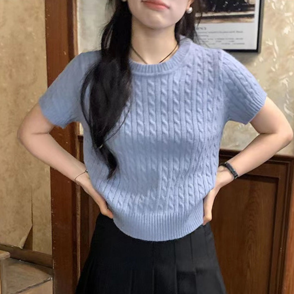Short Sleeve Knit Sweater Top for Women - Eva