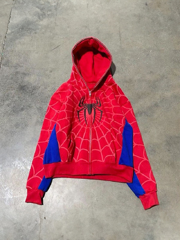 Red Gothic Dark Spider Print Oversized Hoodie