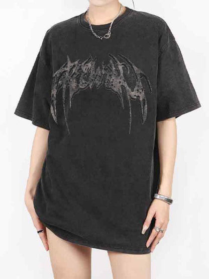 Punk Oversized Wing Print Short Sleeve Tee