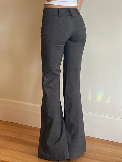 Dark Grey Vintage Pleated Flare Leg Pants