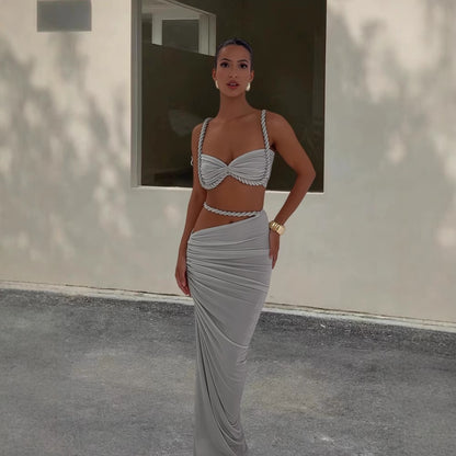 Multicolor Two Piece Crop Top and Maxi Skirt for Women - Allegra