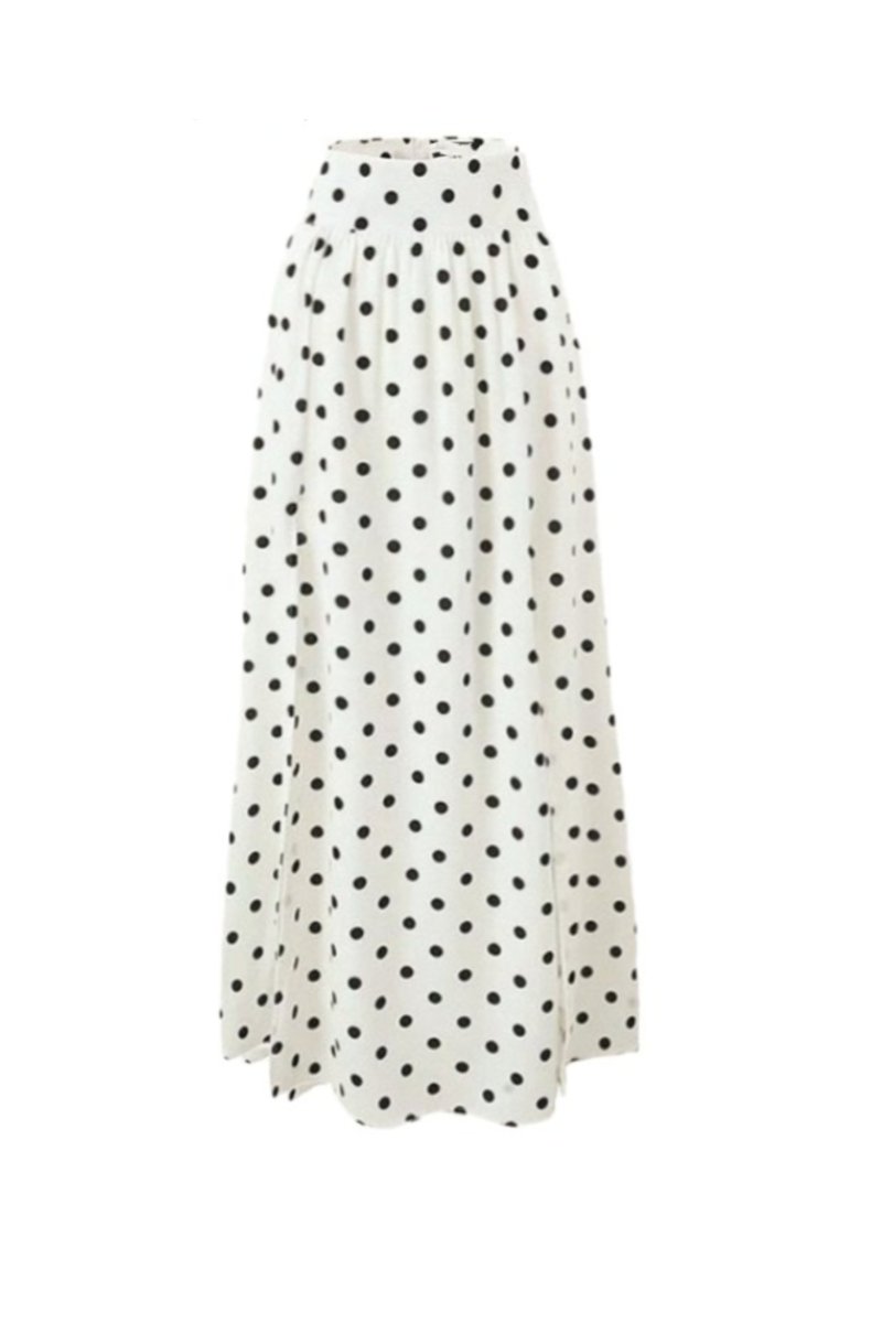White Polka Dot Maxi Dress with Side Slit for Women - Lelia