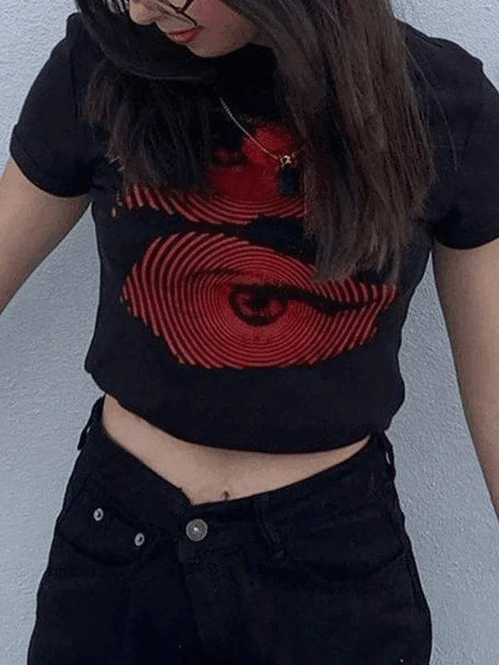 Black Y2K Eye Print Baby Crop Top