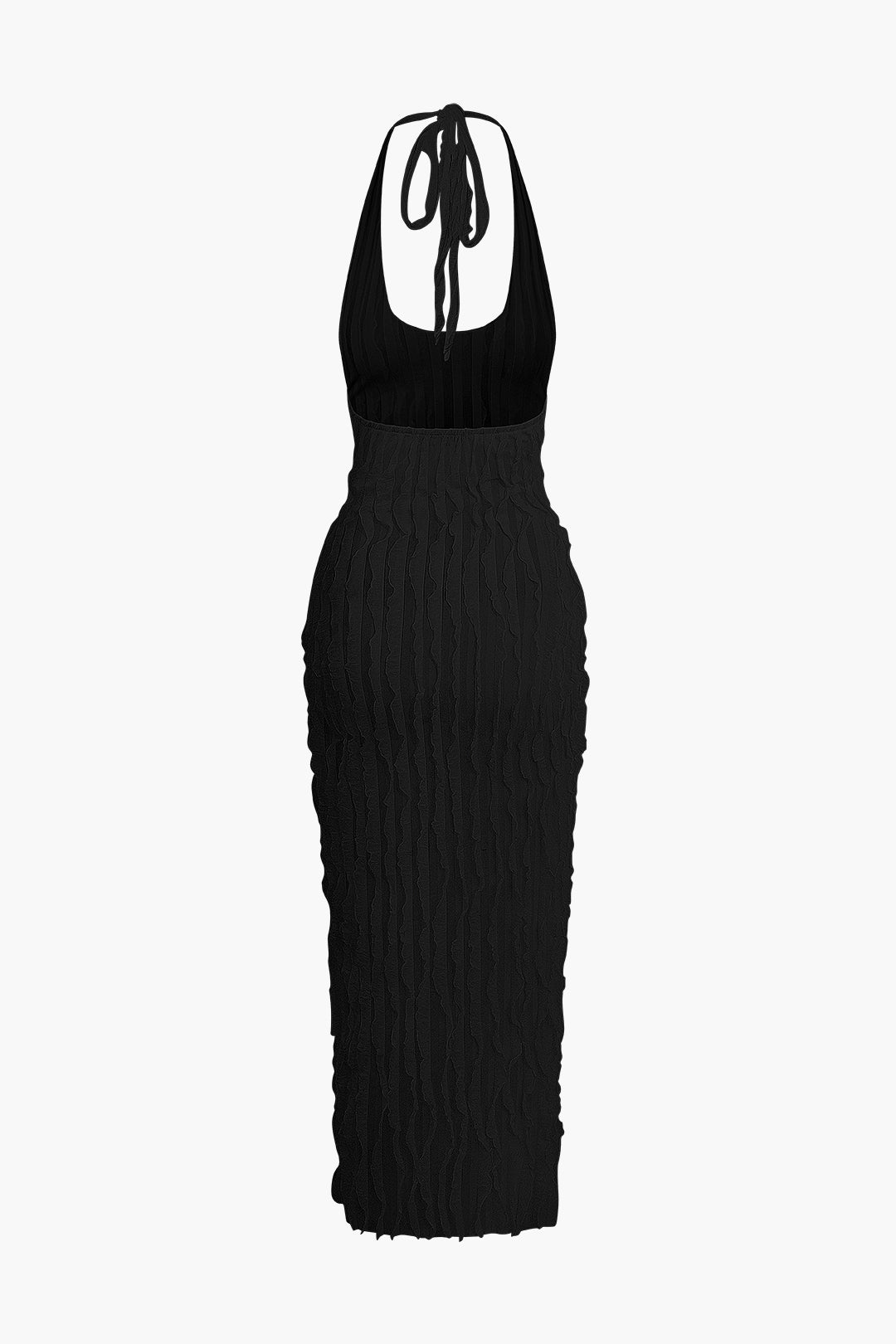 Ruffle Texture Halter V Neck Backless Maxi Dress