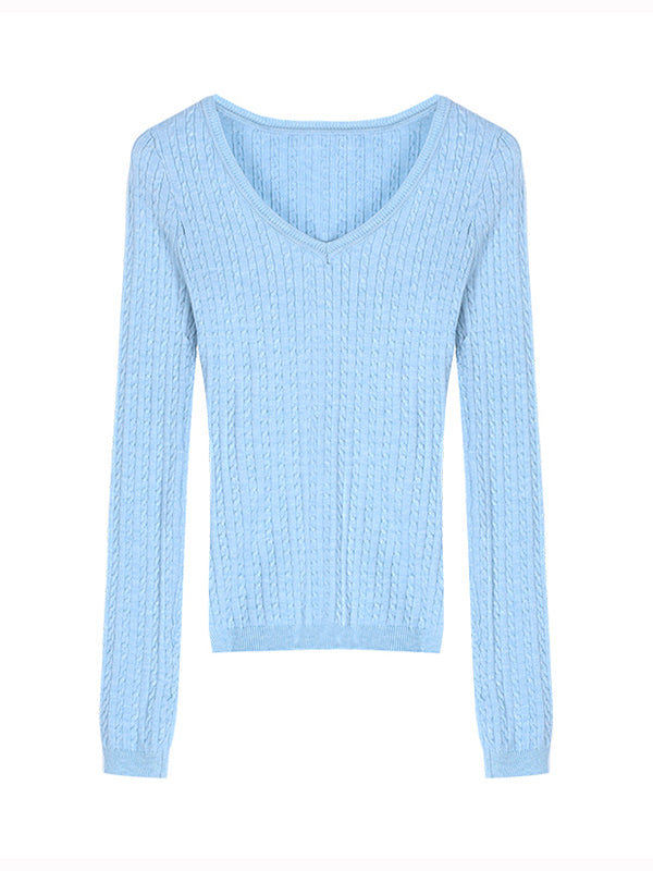 Vintage Slim Fit V Neck Long Sleeve Knits