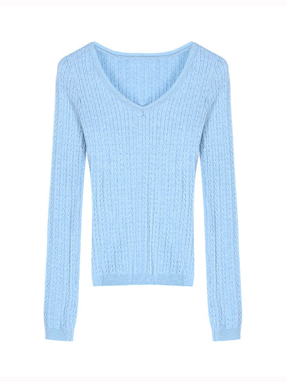 Vintage Slim Fit V Neck Long Sleeve Knits