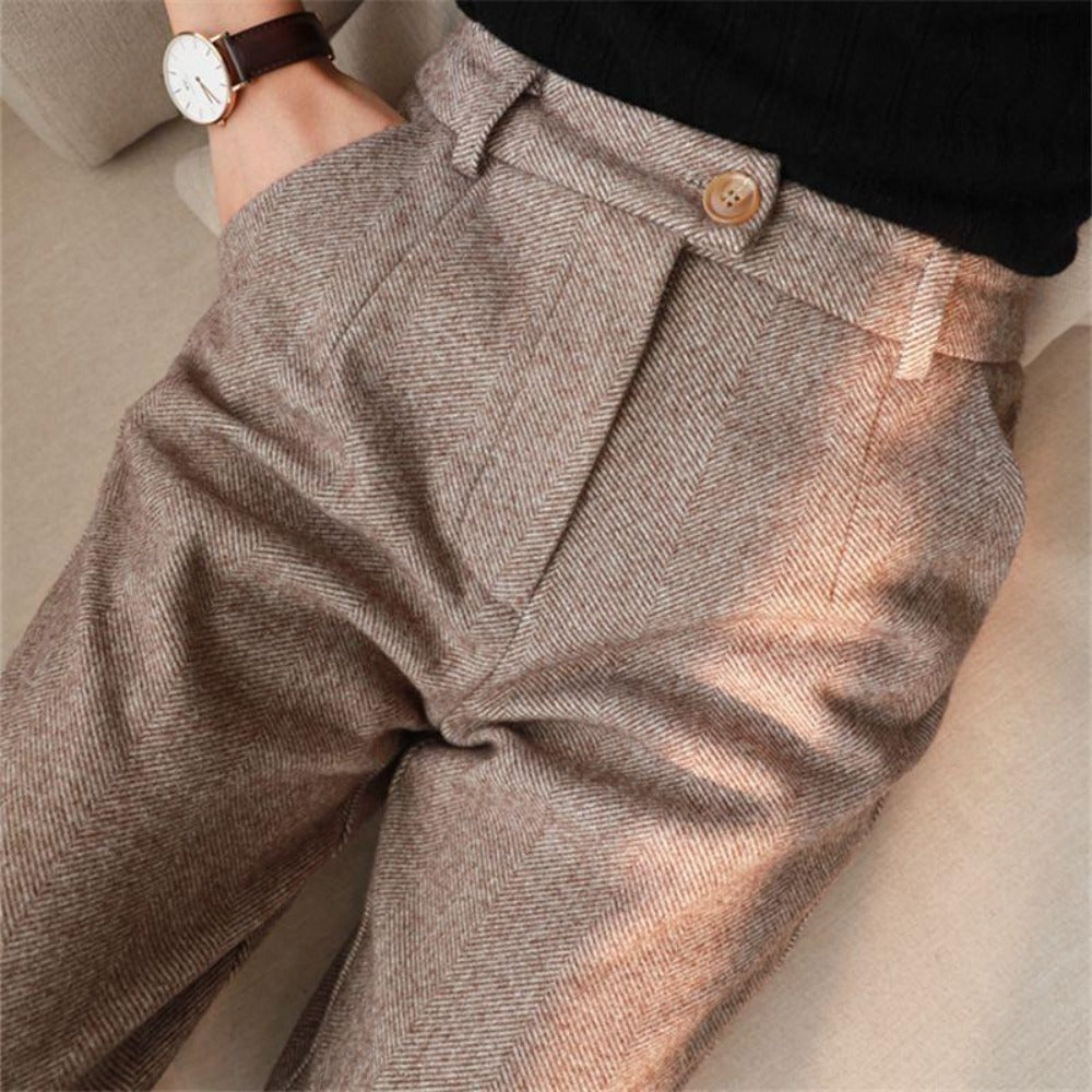 Herringbone High Waist Trousers for Women - Gigliola