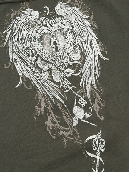 Gray Vintage Wing Print Short Sleeve Tee