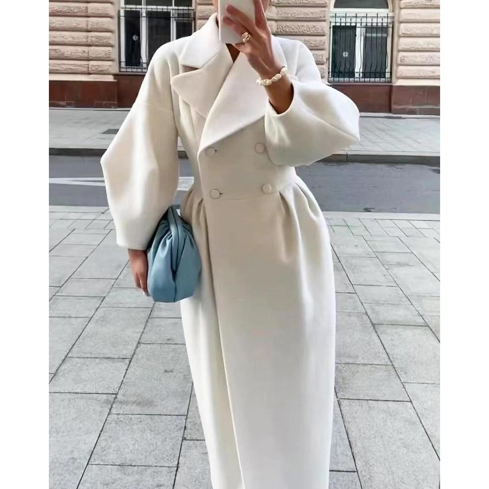 Double Breasted Coat with Puff Sleeves for Women - Letizia