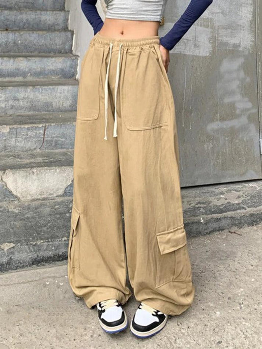 Pantalones cargo holgados vintage con cordón y bolsillos grandes