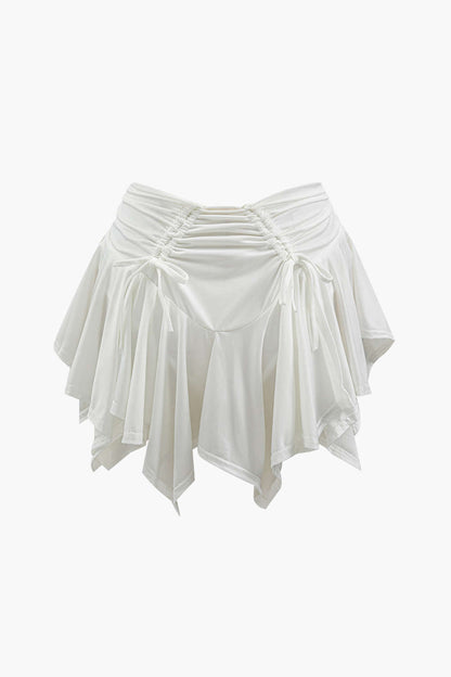 Vintage Ruched Drawstring Asymmetric Mini Skirt