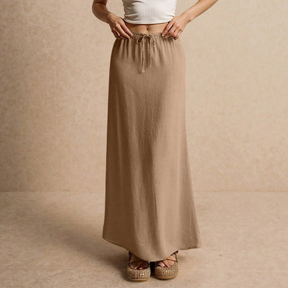 Drawstring Waist Linen Maxi Skirt for Women - Simona