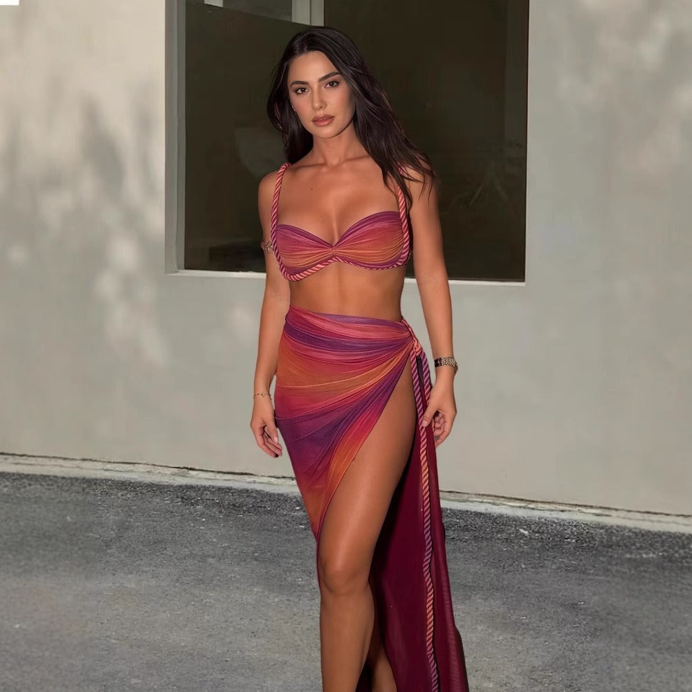 Multicolor Two Piece Crop Top and Maxi Skirt for Women - Allegra