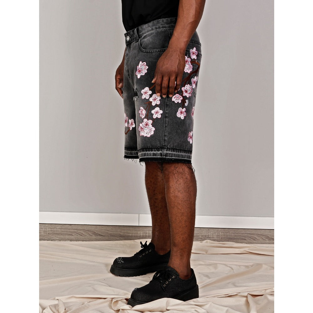 Denim Shorts with Floral Print for Men - Lucrezia
