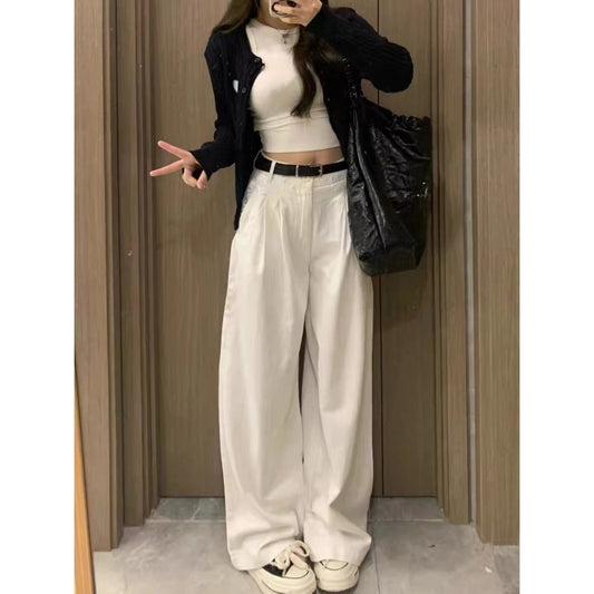 White Wide Leg High Waist Pants for Women - Viviana