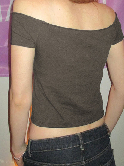 Gray Vintage Wing Print Short Sleeve Tee