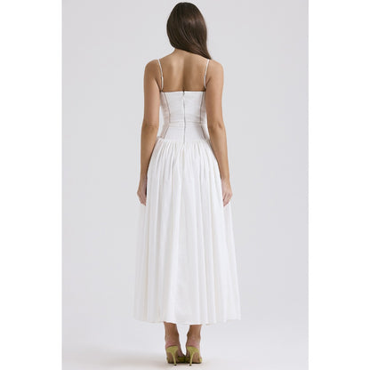 Floral Midi Dress with Spaghetti Straps for Women - Lina