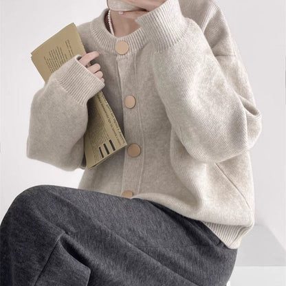 Beige Knit Button Front Cardigan Sweater for Women - Chiara