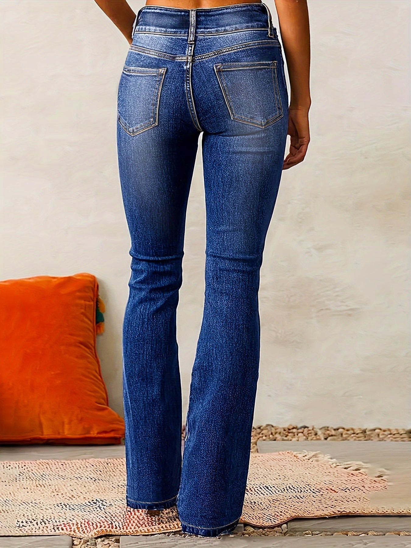 Women's High-Waisted Flared Jeans | Double Button Closure