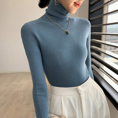Ribbed Knit Turtleneck Long Sleeve Sweater for Women - Euridice