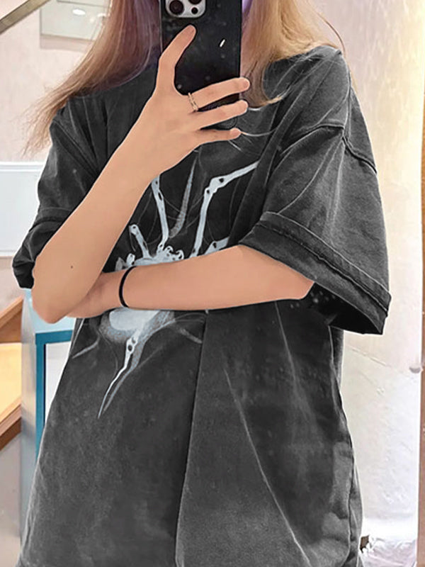 Hip Hop Oversize T-Shirt mit Spinnenprint und Kurzen Ärmeln