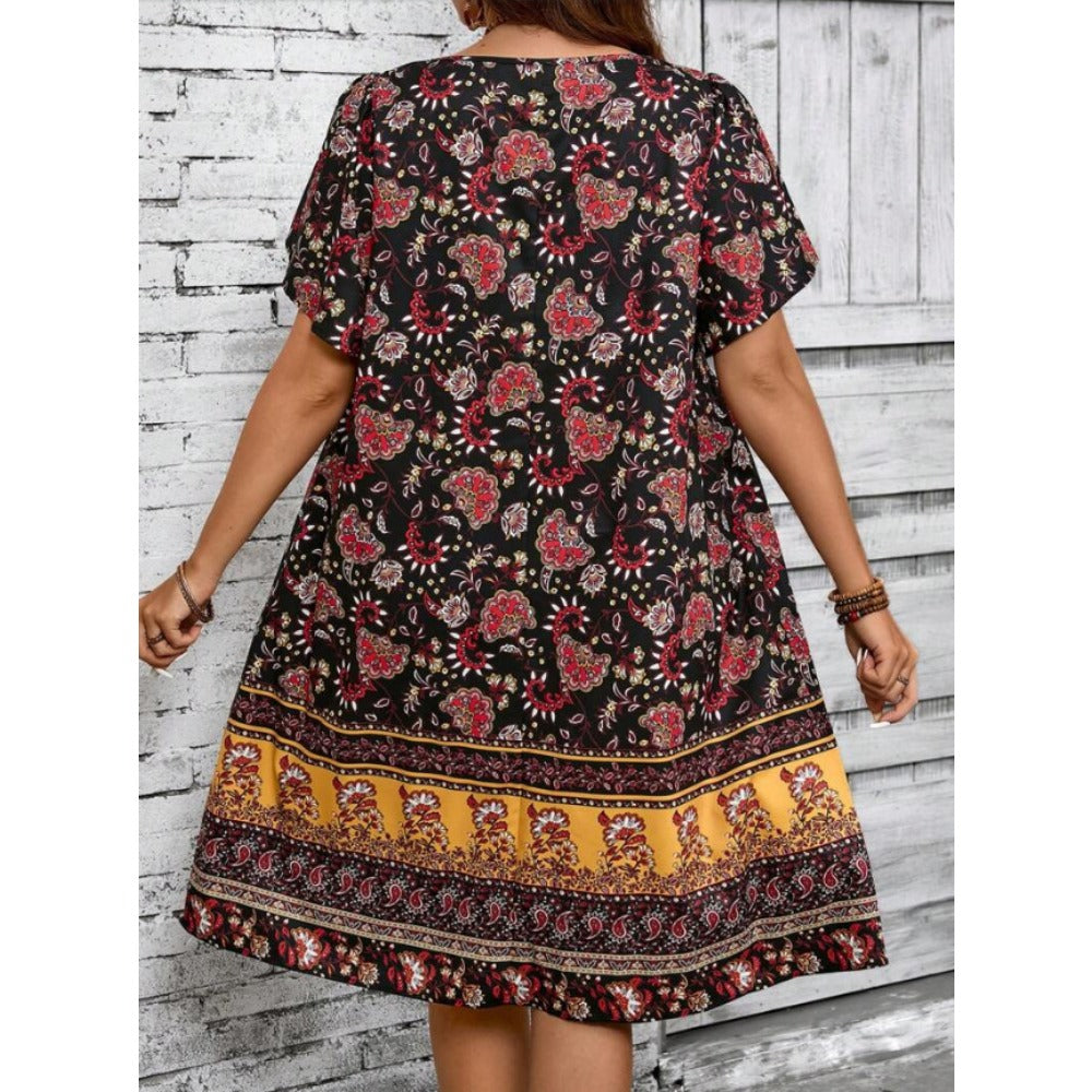 Floral Print Short Sleeve Midi Dress for Women - Selvaggia