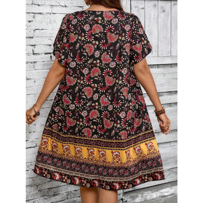 Floral Print Short Sleeve Midi Dress for Women - Selvaggia