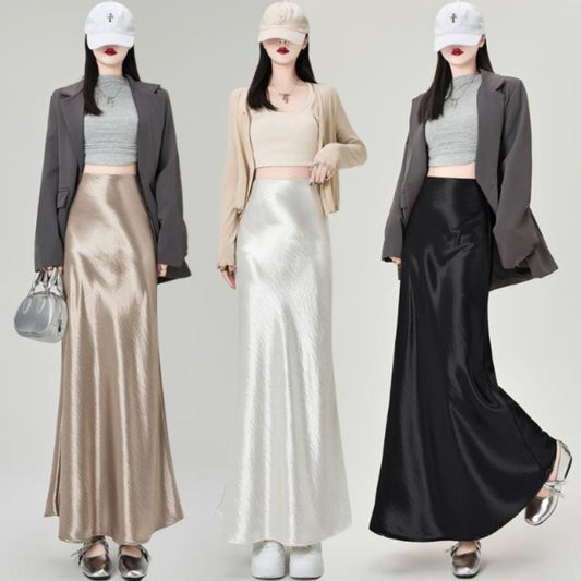 Satin Maxi Skirt with High Waist for Women - Bice